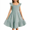 thumbnail image 1 of LUOGENLI Robe Filles Robes d'Été Smockées Sans Manches avec Poches Robe Maxi pour Filles Bodycon Vert 13-14 Ans, 1 of 1