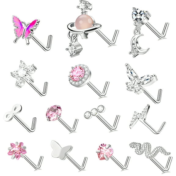 DESIGNICE 13Pcs Nose Rings,Hypoallergenic Steel Design Nose Rings for Women,Stunning Zircon Shine Nose Studs,Multicolor