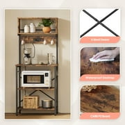 Bestier 60 5-Tier Kitchen Bakers Rack with 3 Outlets 8 S-Hooks Microwave Cart in Rustic