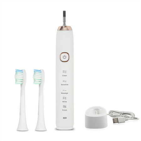Electric Sonic Toothbrush Rechargeable for Adults, 2 Replacement Heads Orthodontic Cleaning for Braces with 2 Minutes Auto-Timer, USB Fast Charging