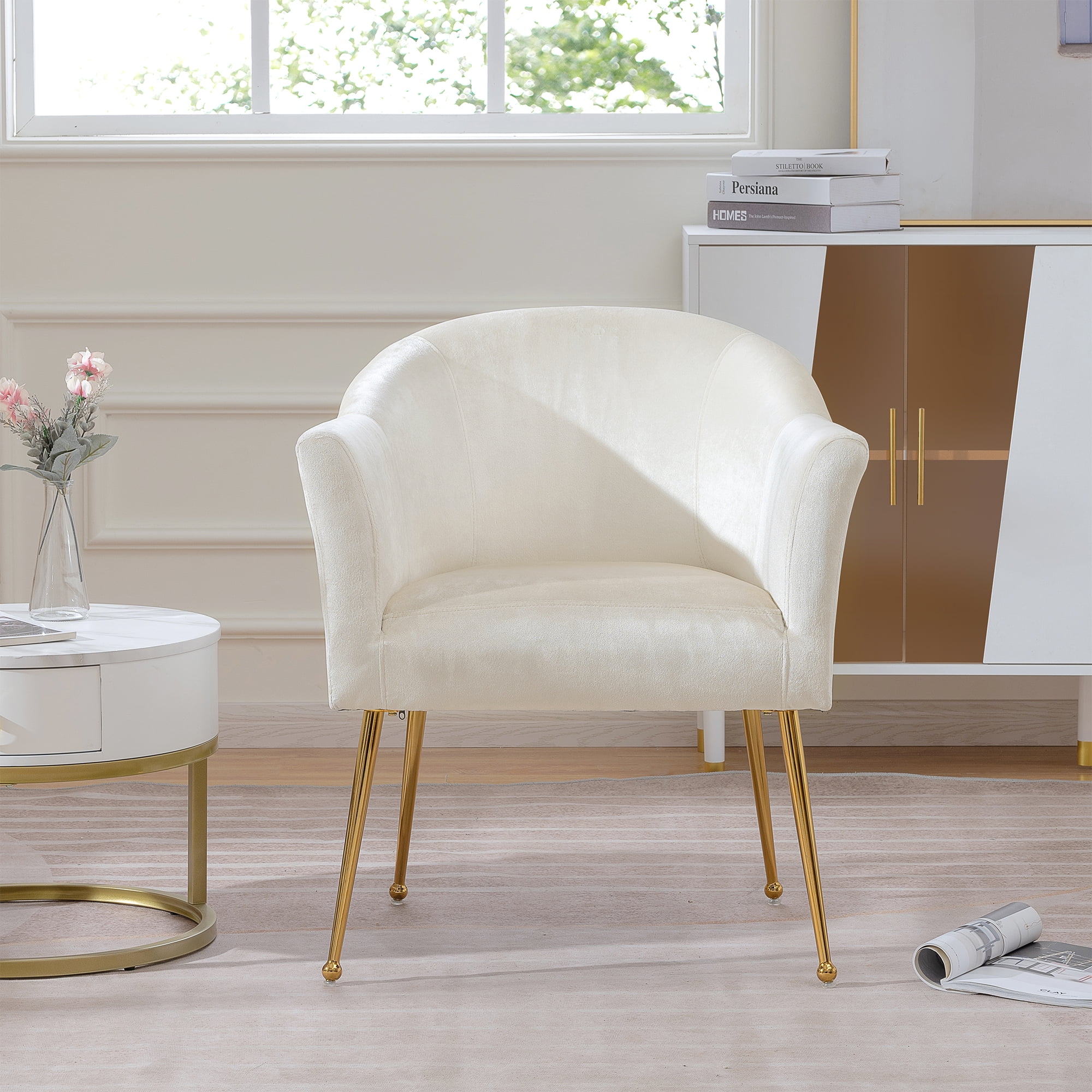YYAo Velvet Accent Chair, Upholstered Comfy Armchair with Metal Legs for Bedroom, Living Room, White YYAo Velvet Accent Chair, Upholstered Comfy Armchair with Metal Legs for Bedroom, Living Room, White