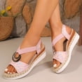 thumbnail image 2 of Rokment Women's Sparkling Sequin Platform Wedge Dressy Sandals 2026 Beach Summer Casual Buckles Leather Breathable Linen Sole Comfortable Espadrilles High Heel Walking Dress Shoes Pink Size 6.5, 2 of 5