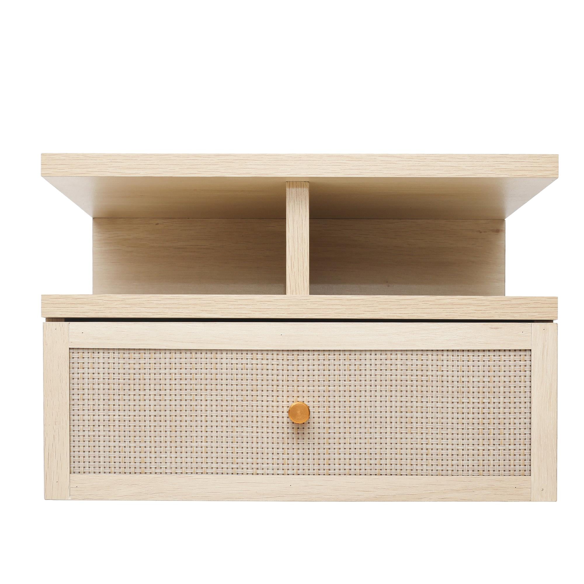 Space Wall Hanging Decorative End Table, Rattan Side Table with Drawer, Hanging Cabinet for Living Room, Study, Bedroom, Entryway, Natural Space Wall Hanging Decorative End Table, Rattan Side Table with Drawer, Hanging Cabinet for Living Room, Study, Bedroom, Entryway, Natural