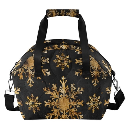 Gold Snowflakes Insulated Lunch Bag Reusable Quilted Lunch Box Waterproof Leakproof Lunch Container