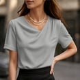 thumbnail image 6 of Dressy Waffle Tops for Women Ruched Neck Loose Summer Short Sleeve Versatile T-Shirts Dressy Casual Blouses, 6 of 7