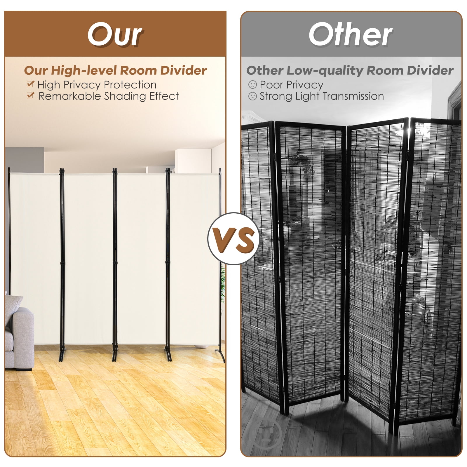 Patiojoy 5.6Ft Tall Folding Room Divider Freestanding 4-Panel Privacy Screen w/Iron Frame White