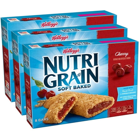 (3 Pack) Kellogg's Nutri-Grain Soft Baked Cherry Breakfast Bars 8-1.3 oz.