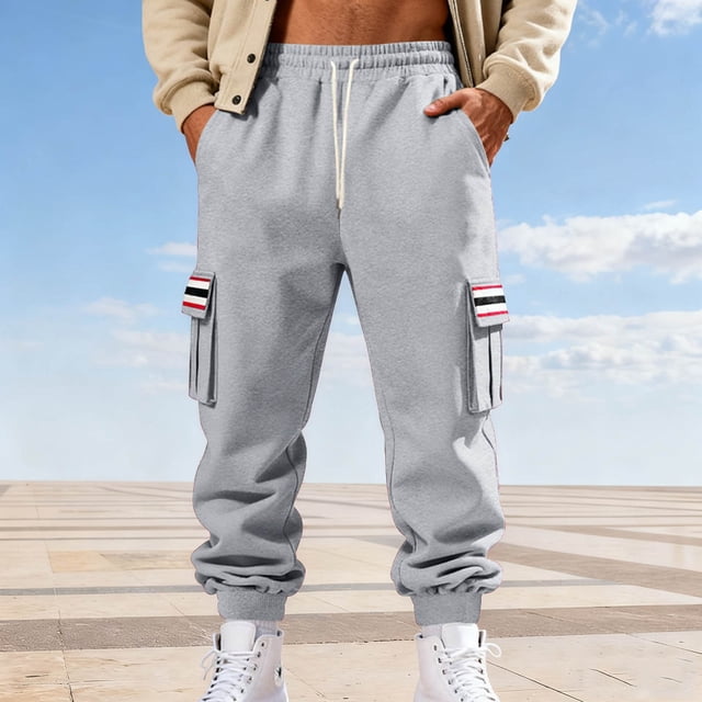 Ceisia Men Solid Color Loose Casual Pants Elastic Waist Drawstring Sports Gift Work Trousers
