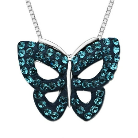 Luminesse Sterling Silver Butterfly Pendant with Blue Swarovski Elements