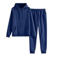 thumbnail image 2 of CIENVNSTG Unisex Hoodies Tracksuit Solid Color Drawstring Sweatsuit Sweatshirt and Sweatpant for Women Men 2 Piece Sets Pullover Sweater Navy XL, 2 of 7