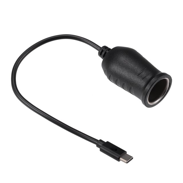 Unique Bargains 9V 0.29m Cigarette Lighter Adapter USB Type C Cigarette Lighter Converter Cable for Car RV Black
