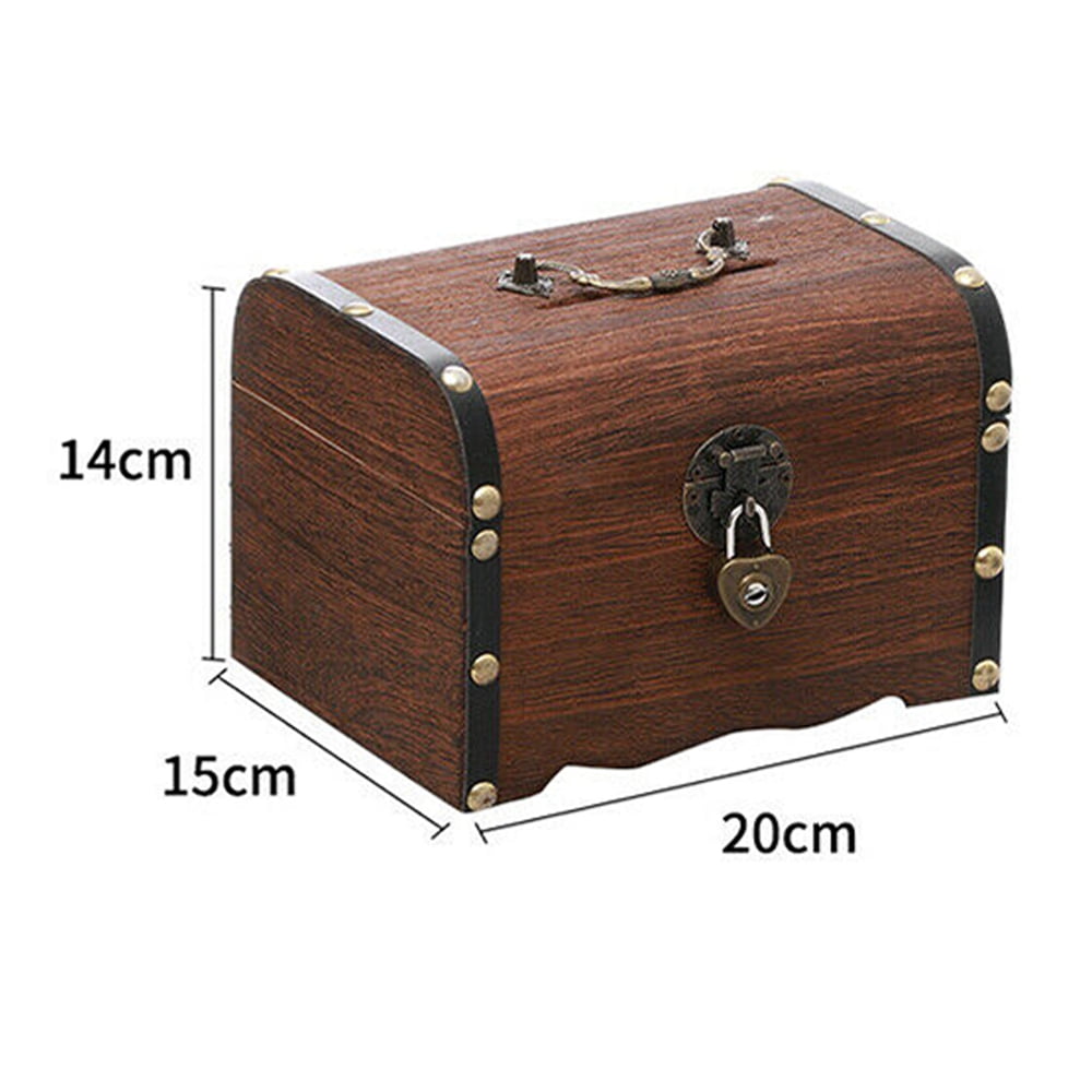 Wooden Piggy Bank Safe Money Box Savings With Lock Wood Carving Handmade Gift US