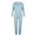 thumbnail image 4 of Scyoekwg Womens 2 Piece Outfits Sweatsuit Crewneck Long Sleeve Tops Elastic Waist Jogger Pants Workout Outfits Fall Outfits Solid Color Casual Fashion Loose Sweatsuits (Light Blue,M), 4 of 5