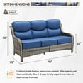 thumbnail image 2 of Gymojoy All Weather Wicker Patio Couch, 3 Seats Patio Sofa with High Curvy Back, Premium Outdoor Sofa with Brown Wicker and 6-inch Thick Cushions, Blue, 2 of 6
