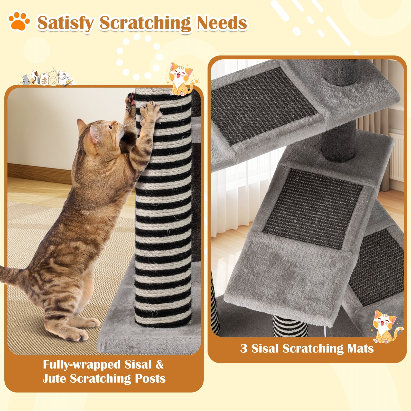 Gymax 2-in-1 Cat Tree Tower Pet Steps w/ Scratching Posts Hanging Toy Ball Perch