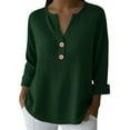 thumbnail image 3 of WTXUE Women's Button V Neck Waffle Knit Tops Long Sleeve Waffle Knit Shirts Dressy Casual Loose Button Up V Neck Henley Tops Fall Basic Tee Blouse Warm Stretchy Layer Tee Shirts Green S, 3 of 6