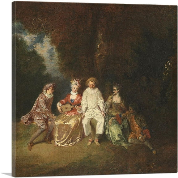 ARTCANVAS Pierrot Content 1712 Canvas Art Print by Jean-Antoine Watteau - Size: 26" x 26" (0.75" Deep)