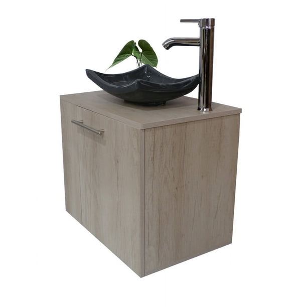 Gabinete para Baño con Lavamanos Y Monomando Izquierdo (Encino Polar/Gris) DECOMOBIL GABINETE 07