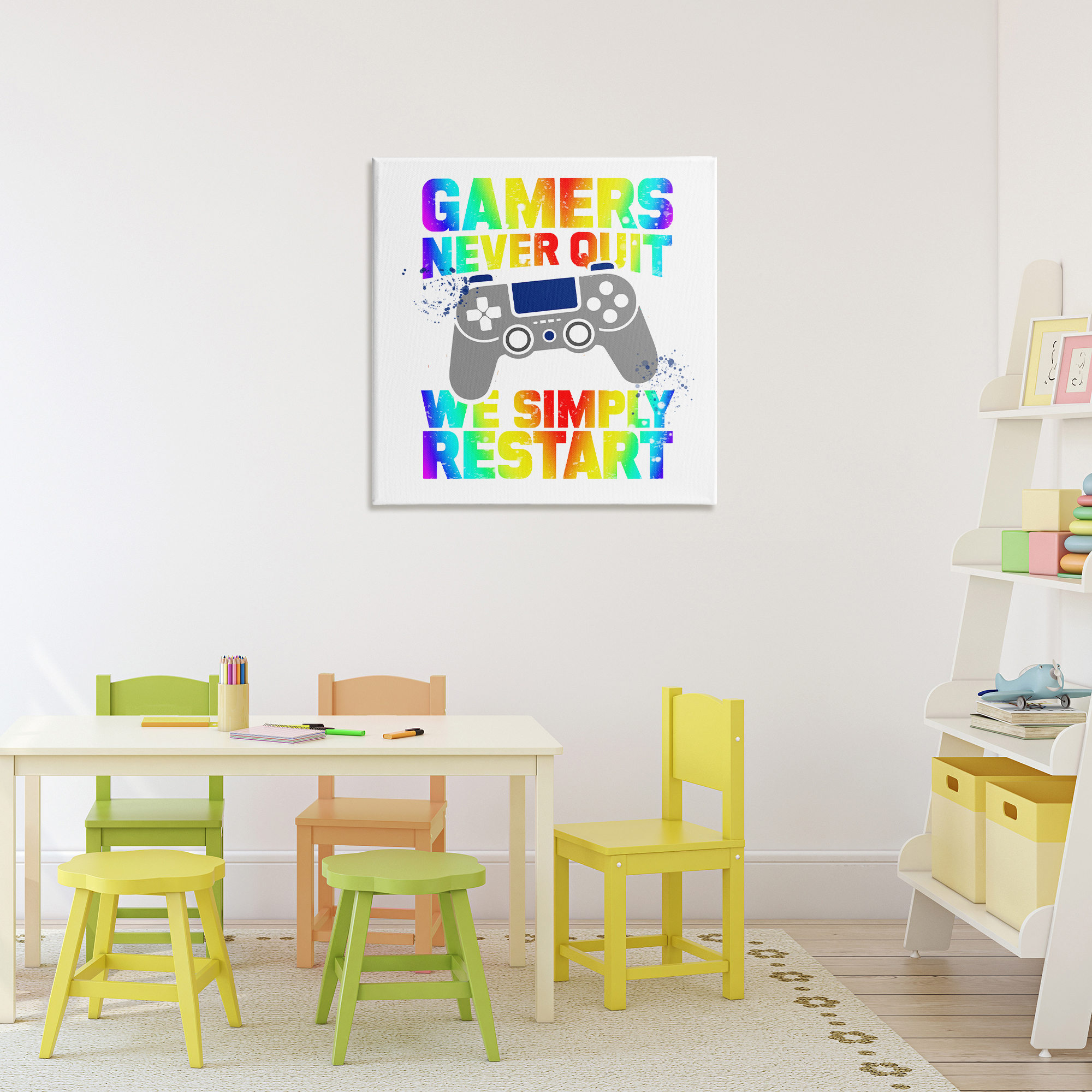 Rainbow Gamers Never Quit Canvas Wall Art, design by Kim Allen