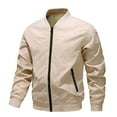 thumbnail image 1 of RXIRUCGD Men's Solid Color Pocket Zippered Jacket, Beige, Size: 5XL, 1 of 3
