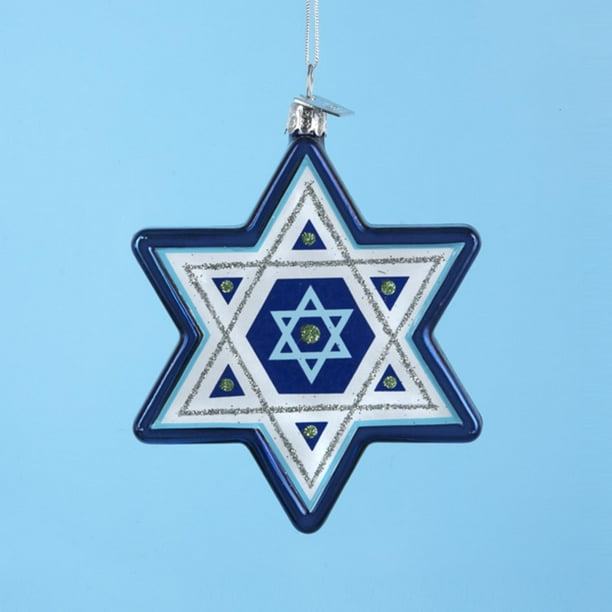 4" Noble Gemmes Étoile de Verre Bleu et Blanc de David Hanukkah Vacances Ornement