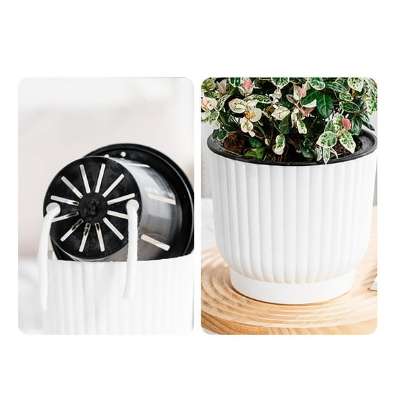 JASKFLY Flowerpot Products Self Watering Resin Flower Pot for Plants-Round Vertical Pattern Rose Succulent Planter-6" Tabletop Decorative Pot with Auto