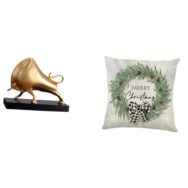 Estatua de toro abstracta,Escultura de toro decoración del hogar Figura de buey decorativa,Funda de almohada,Funda de almohada navideña 2023 de 18 x 18 pulgadas,suave para interiores,Funda de