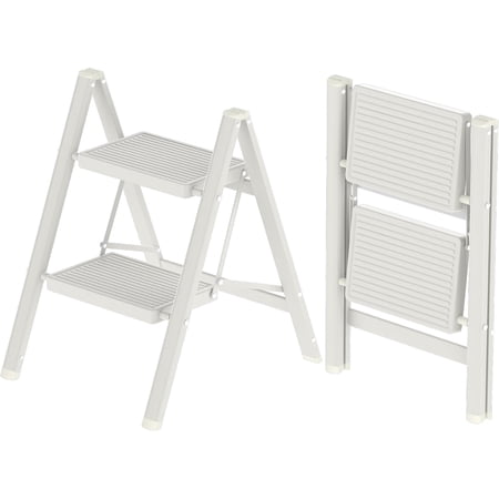 2 Step Ladder Folding Step Stool with Anti-Slip Wide Pedal Anti-Slip Feet Sturdiest Steel Construction 330lbs Capacity Steel Ladder for Home and Office White