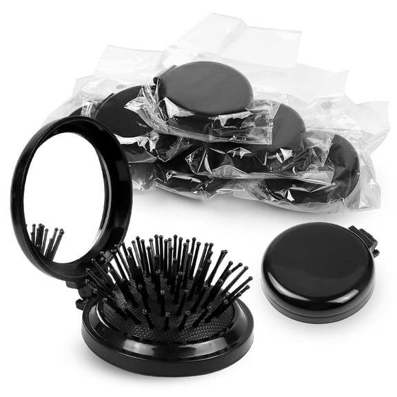 10 Pack Folding Travel Mirror Hair Brushes Round Folding Pocket Hair Brush Mini Hair Comb Compact Travel Size Hair Massage Combor Women