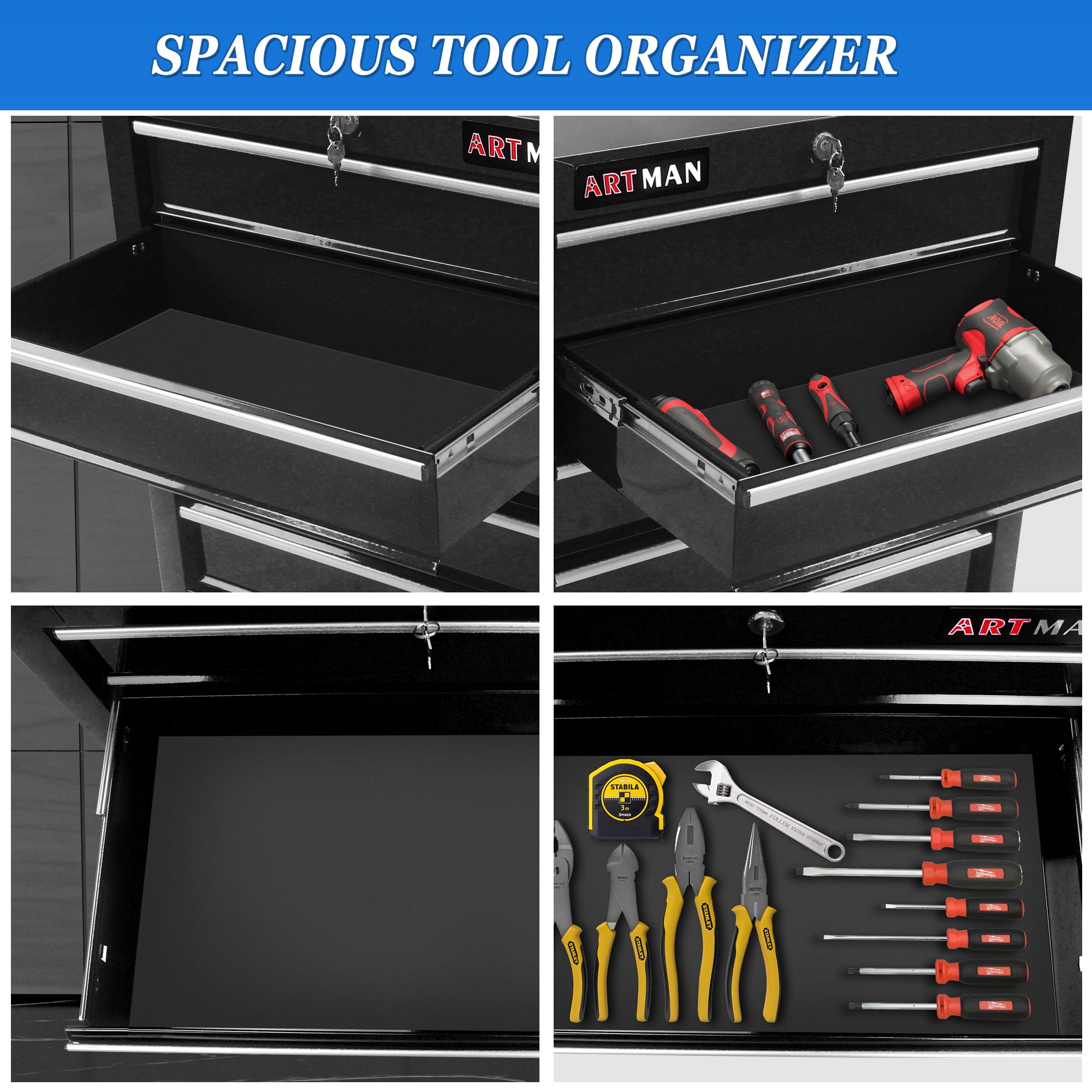 Tool Chest on Wheels, 5-Drawer Rolling Tool Box with Workbench Top, Multifunctional Tool Storage Organizer for Garage, Warehouse, Workshop