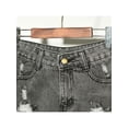 thumbnail image 3 of Women's Elastic Jean Shorts High Waisted Distressed Denim Fray Hem Tassels Shorts, 3 of 6