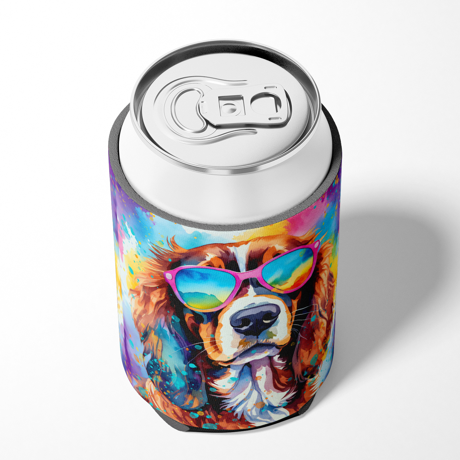 Cavalier Spaniel Hippie Dawg Can or Bottle Hugger 3 in x 5 in
