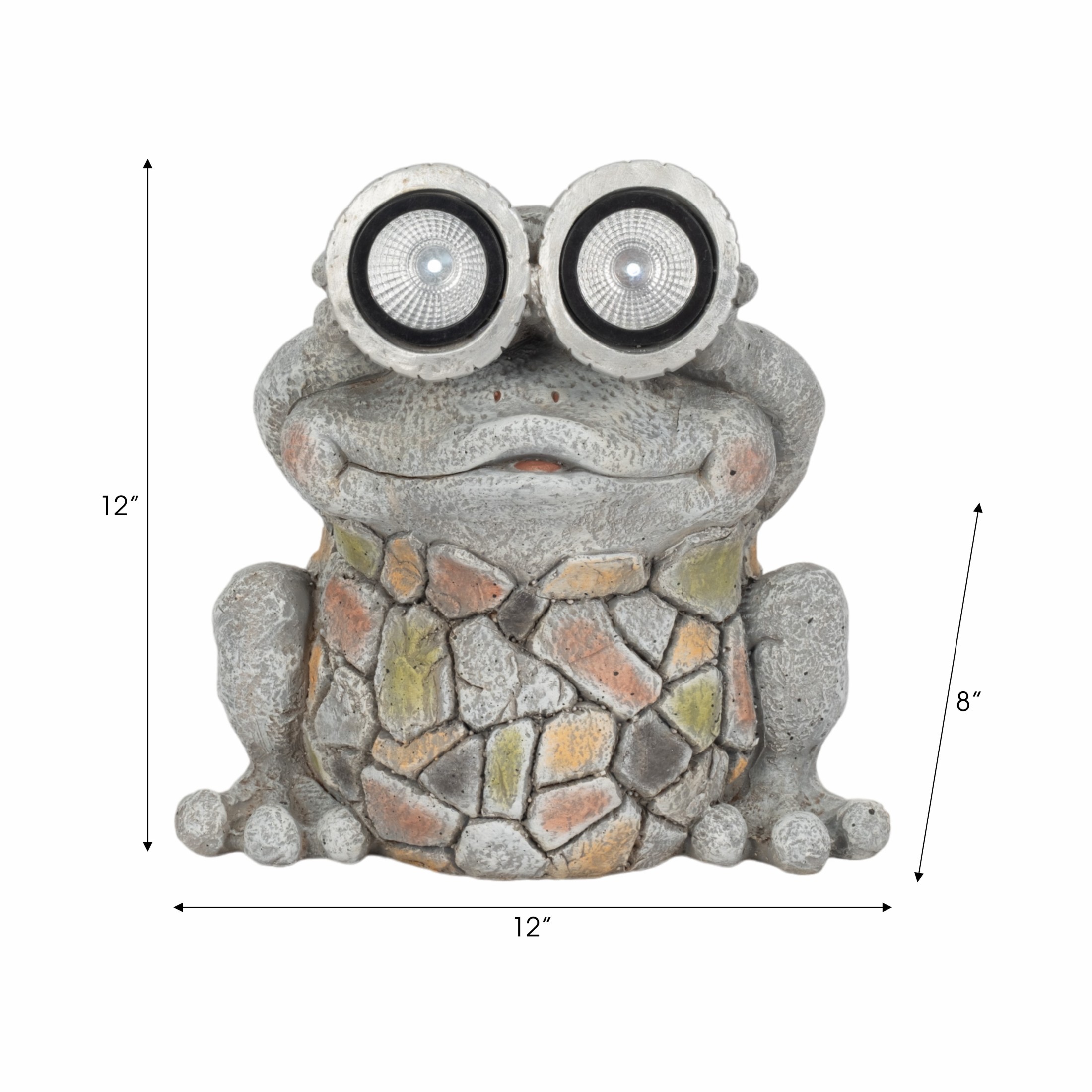 Decorative Frog Statue with Solar Goggles for Garden Decor - Figurine for Front Porch, Patio Accent, and Backyard Decor - Garden Yard Art for Flower Bed or Sunroom - 12", Gray & Yellow