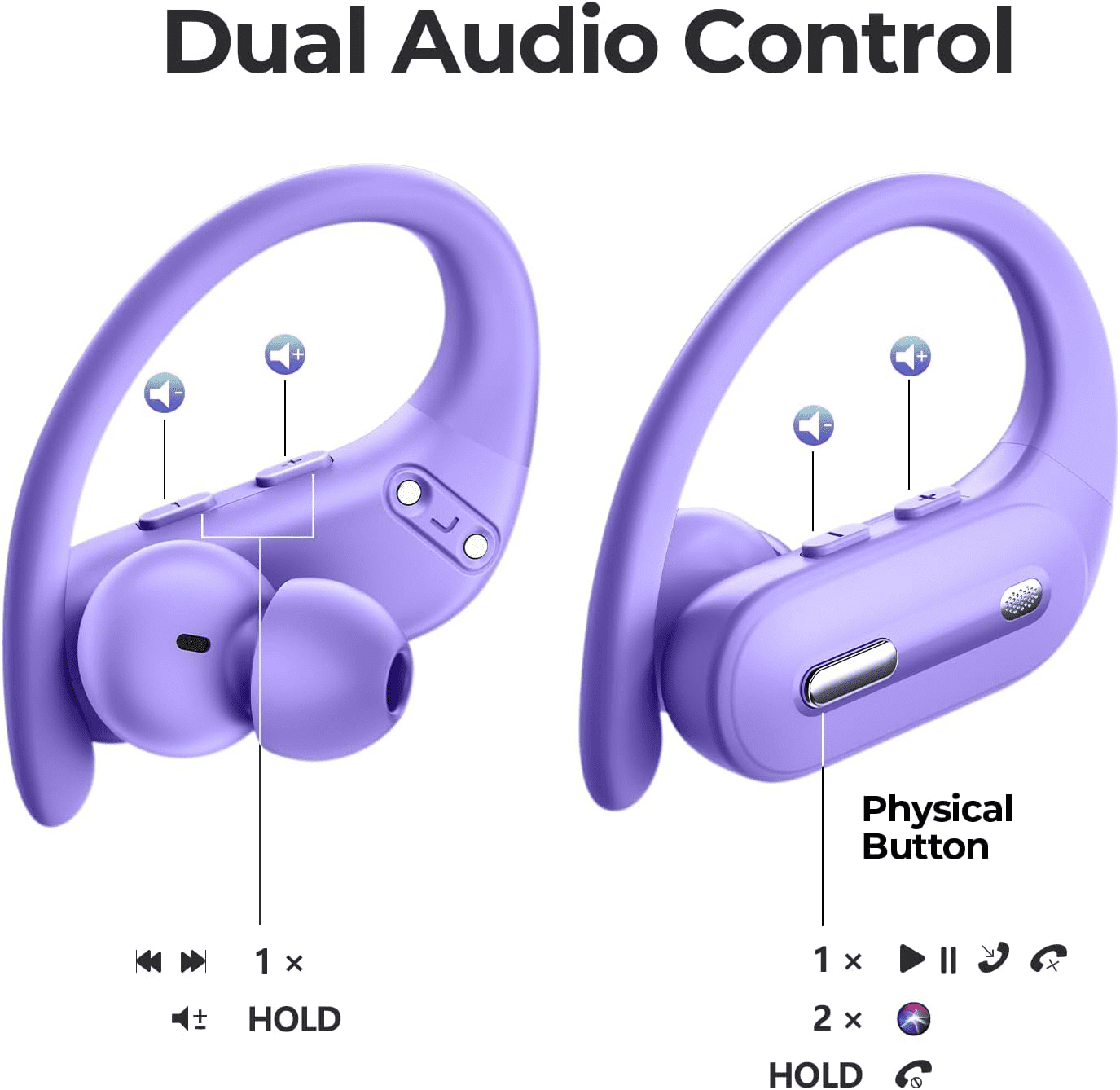 Active Noise Cancelling Wireless Earbuds Bluetooth Headphones 90 Hrs Playtime Ear Buds with Power Display Over-Ear Earphones with Earhooks IPX7 Waterproof Stereo Transparency Headset for Sports/Gym