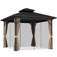 thumbnail image 1 of Outsunny Pavillon à Toit Rigide 10 Pieds x 12 Pieds Pavillon Extérieur en Aluminium, Brun Foncé, 1 of 10