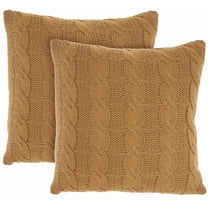 Mina Victory Life Styles Cotton Knitted 18"x18" Indoor Throw Pillows Set of 2 GOLD