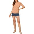 thumbnail image 3 of MODA NOVA Junior's Ruffle Blouse V Neck Cap Sleeves Floral Tops Orange 2XL, 3 of 7