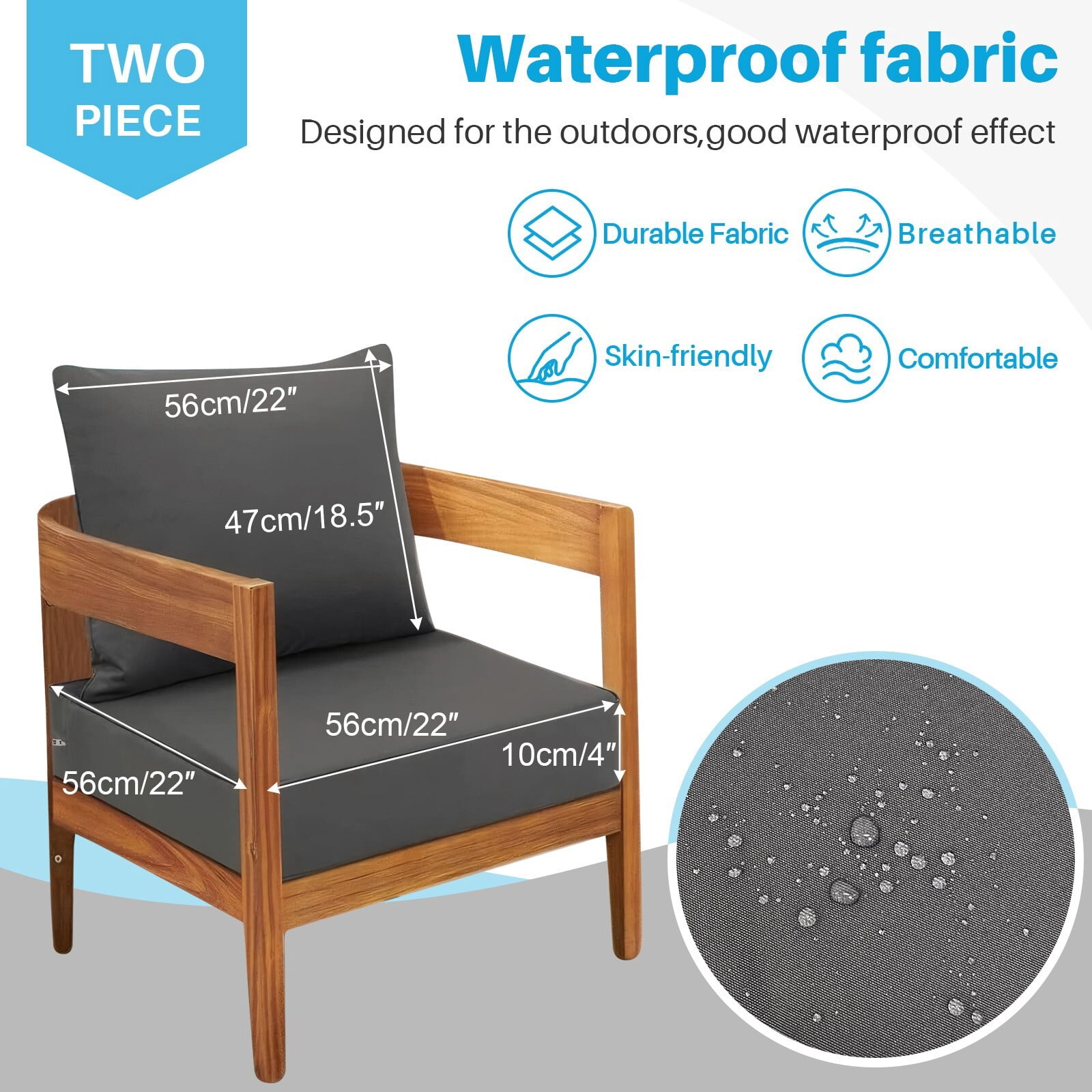 JIAN YA NA Outdoor Seat Cushion Set, Patio Sofa Chair Furniture Seat & Back Cushions, Waterproof Sectional Sofa Pads, 22 x 22 x 4 Inch, Dark Gray, 2 Pack