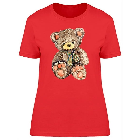 Smartprints Womens Graphic Tee Red - Teddy Bear In Cute Watercolor 100% Cotton Regular Fit