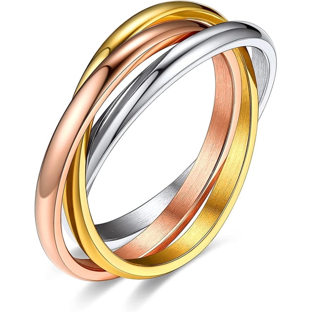 Anillos de banda entrelazados para mujeres y niñas, anillos cruzados apilables de acero inoxidable en tono plateado/oro/oro rosa/negro, anillo de promesa minimalista para el amor/es