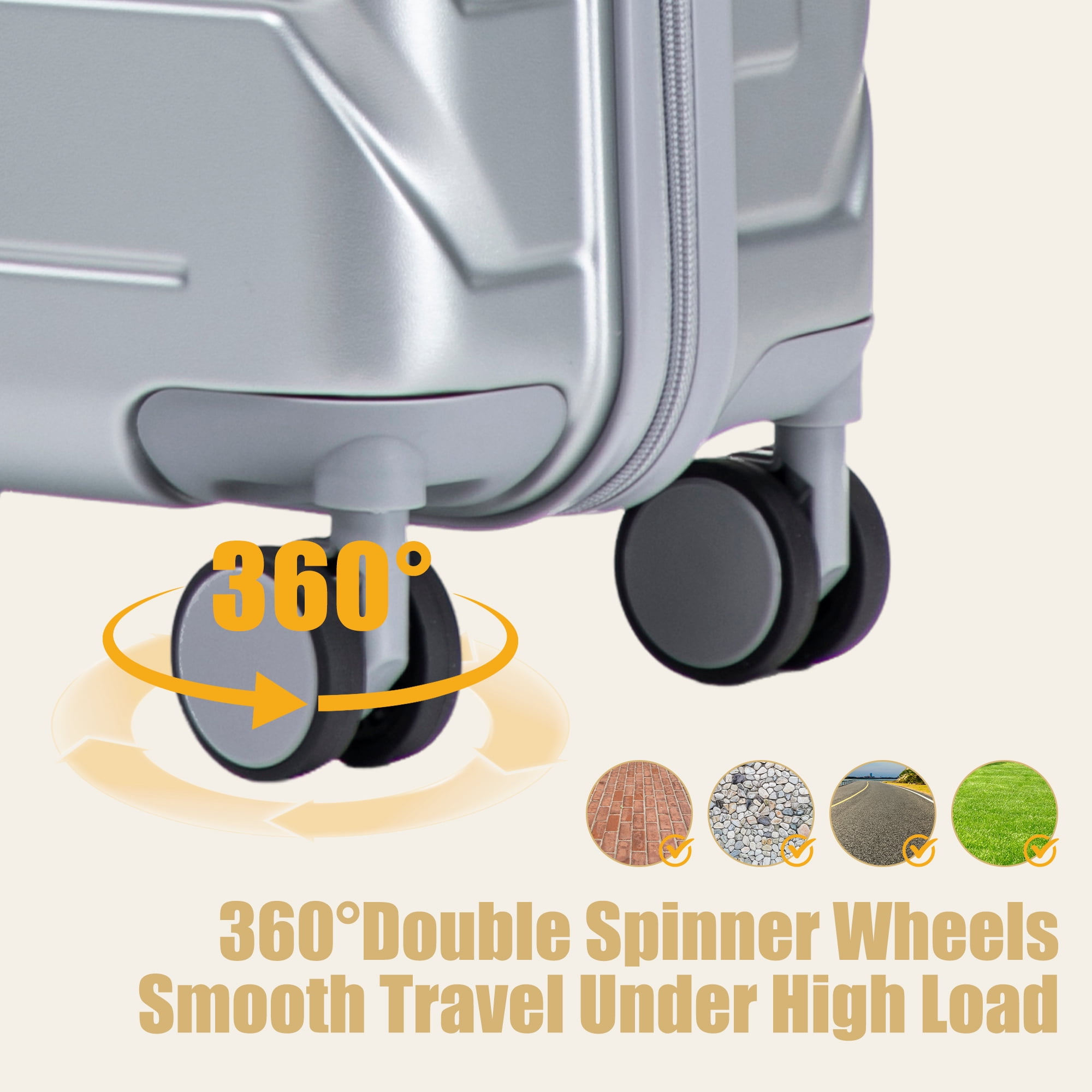 20 Inch ABS Hard Shell Carry-On Luggage, Airline Approved, Scratch Resistant, 4 Spinner Wheels, Built-in Combination Lock, Lightweight Waterproof Suitcase (Silver)