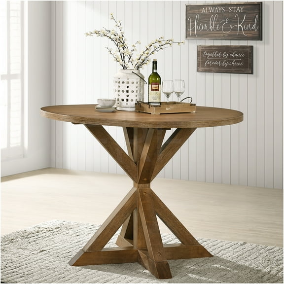 JERFIT Farmhouse Counter Height Dining Table with Cross-Buck Base, 36 Inch Kitchen Table in Brown Oak Finish for Dining Room