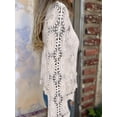 thumbnail image 5 of Cutout Embroidered V-Neck Button Long Sleeve Top, Hollow Half Sleeve Cardigan Apricot L, 5 of 8