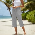 thumbnail image 5 of Delayuji Womens Capri Pant High Waisted Drawstring Elastic Comfy Straight Leg Short Pants Cropped Pant With Pockets, 5 of 7