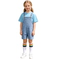 thumbnail image 4 of LRen Overalls for Girls Size 10-12 Summer Denim Shortsalls+ Solid Color Top+Socks 3Piece Set Loose Fit Cotton Daily Wear Stretchy Denim Rompers With Pockets, 4 of 5