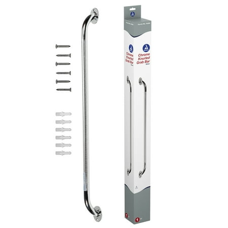 Dynarex Chrome Knurled Grab Bar-32 Inch, Stainless Steel with Textured, Non-Slip Surface in the Center of the Safety Rail, 300 lb. Weight Capacity, Silver, 1 Grab Bar-32 inch