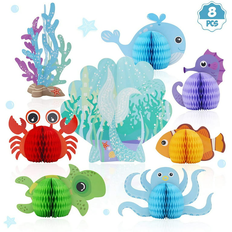 CNKOO 8 Pcs Mermaid Centerpieces - Under The Sea Honeycomb Party Supplies -  Ocean Themed Birthday Decorations for Baby Shower Wedding Pool Party  -Tabletop Decoration 