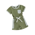 thumbnail image 2 of Musuos Infant Boys Summer Clothes Outfits 6 12 18 24M 3T Patchwork Ribbed Crew Neck Short Sleeve T-Shirts and Elastic Waist Shorts Suit, 2 of 10