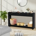 thumbnail image 3 of PHOYAL Fluted Black Console Table with 3 Drawers, Wave Entryway Table with Storage Shelf, Narrow Wood Sofa Table for Hallway Living Room, 3 of 7