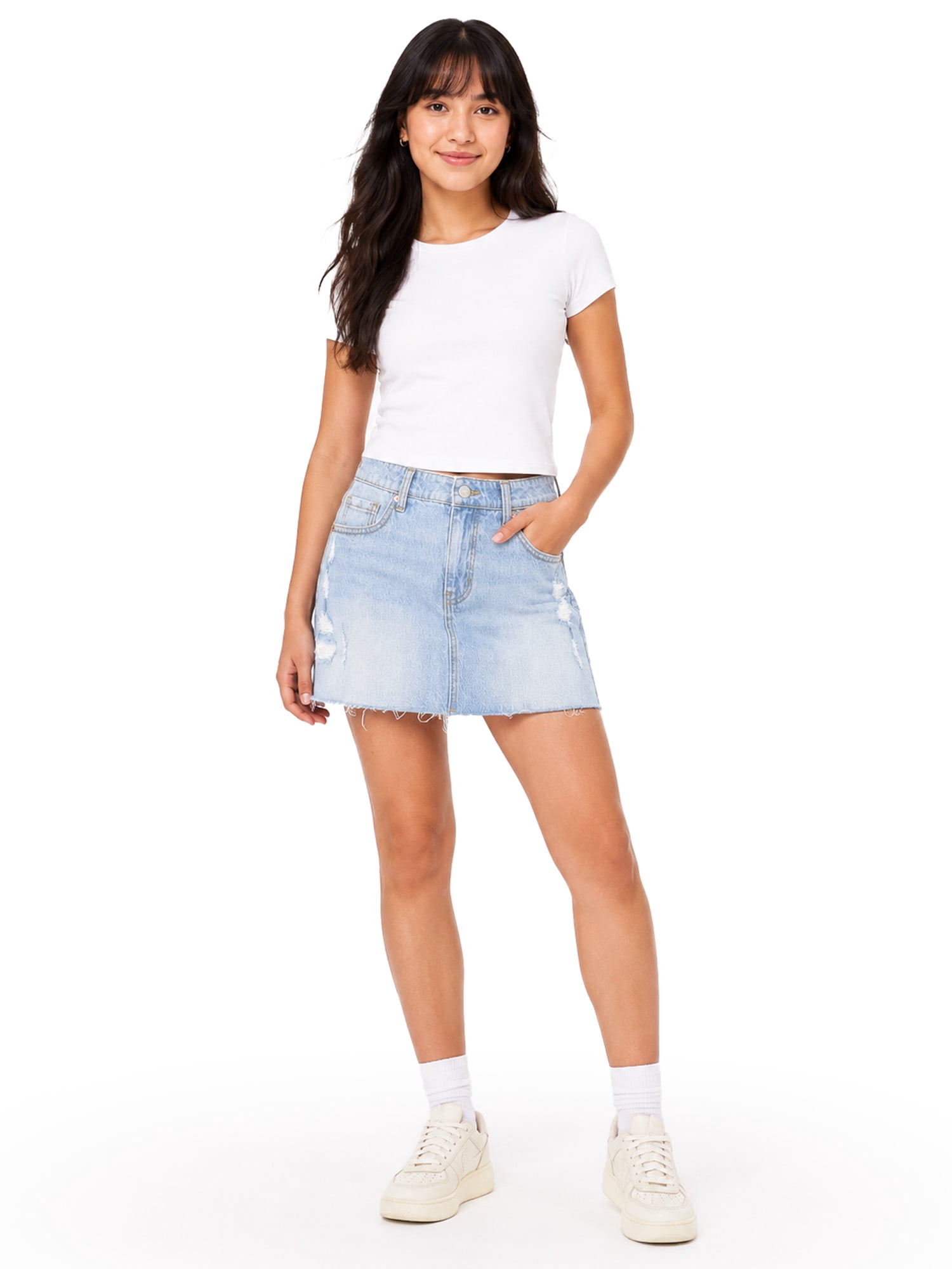 No Boundaries Denim Mini Skirt, Women's XXS-XXL